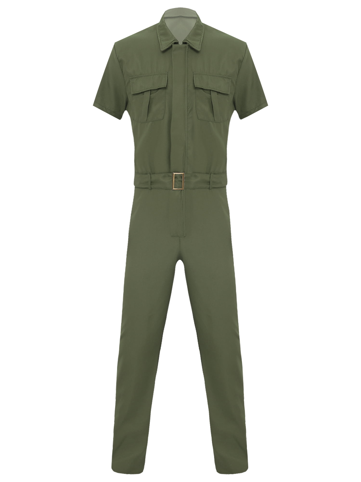 inhzoy Men's Short Sleeve Casual Coverall Mechanic Uniform Work