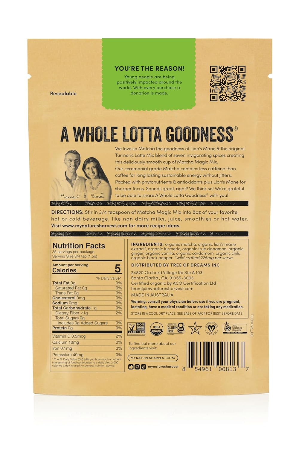 Nature's Harvest - Matcha Magic Mix Powder 1.85 oz Pack, 35 Servings