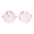 thumbnail image 2 of Womens Retro Heart Stud Smiley Face Hippie Metal Rim Sunglasses Gold Pink, 2 of 4