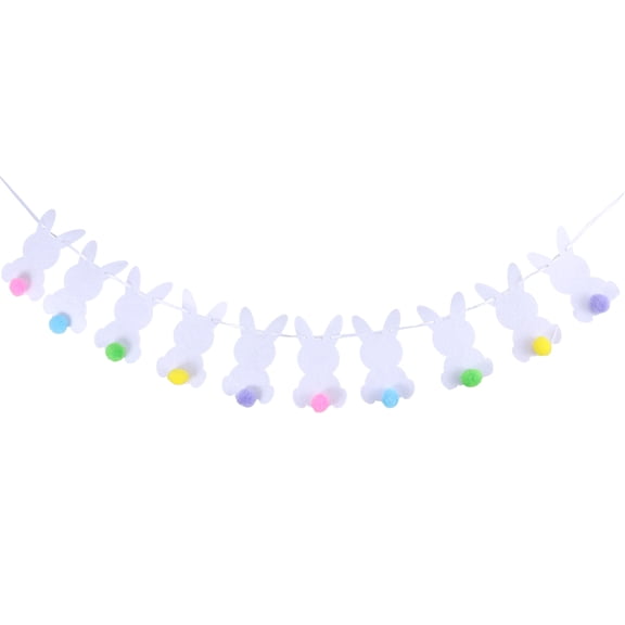 ROMANSENTIAL White Easter Decorations Rabbit Banner with Safe Flag Edges for Indoor Outdoor Use
