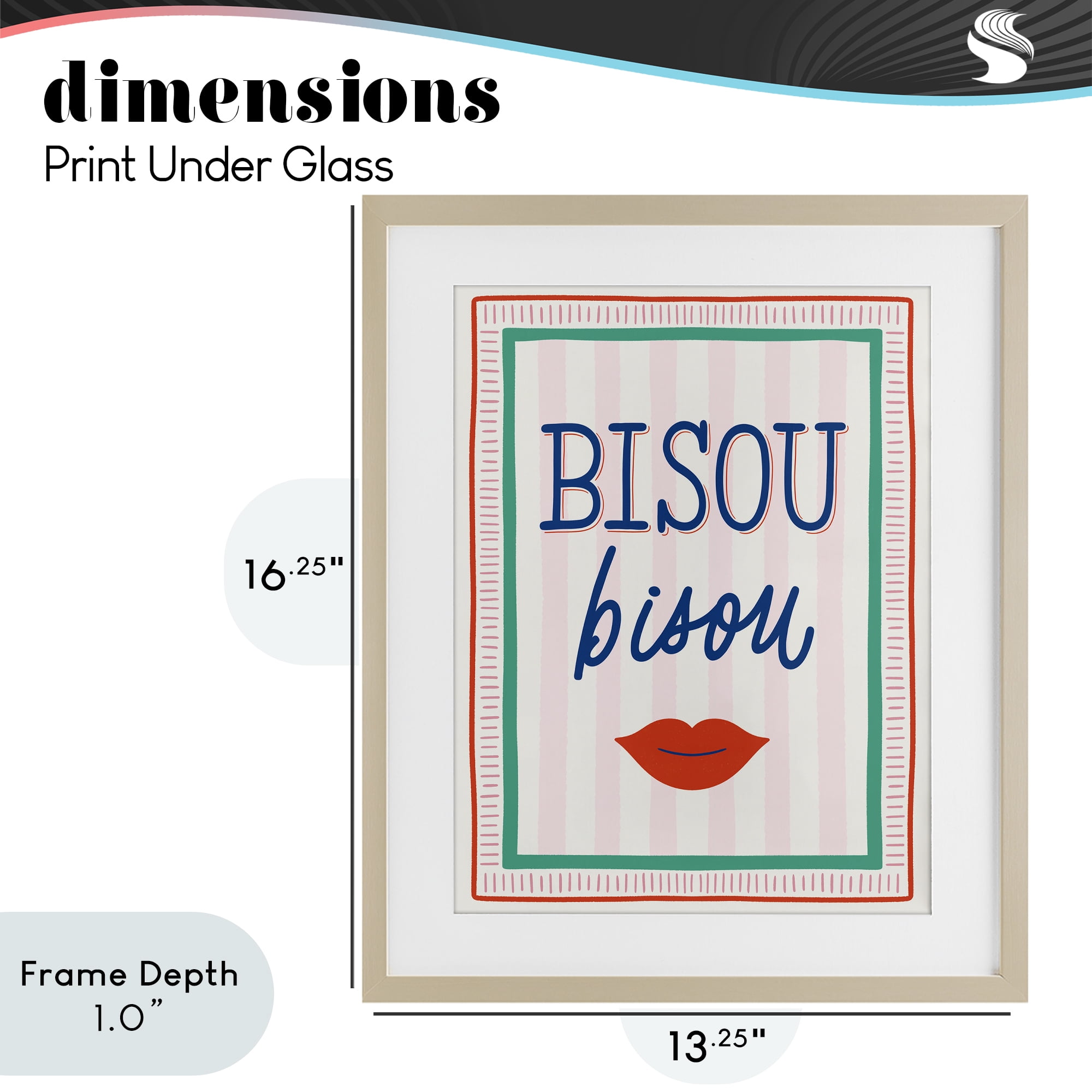 Stupell Industries Bisou Kiss over Stripes Birch Framed Print Under Glass, design by Jalynn Heerdt