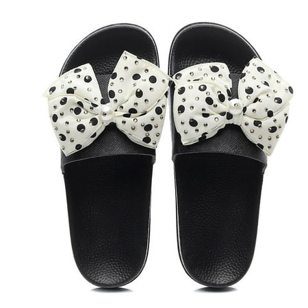 

Penkiiy New Large Size Bow Sandals Bright Diamond Slippers Large Size Polka Dot Slipper