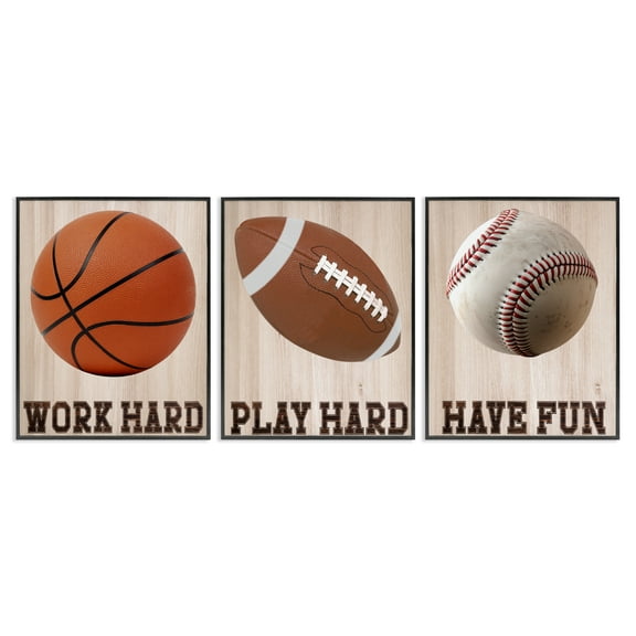 Stupell Industries Motivational Sports Words 3 Piece Black Framed Giclee Art Set, design by Marcus Prime, 14 x 11