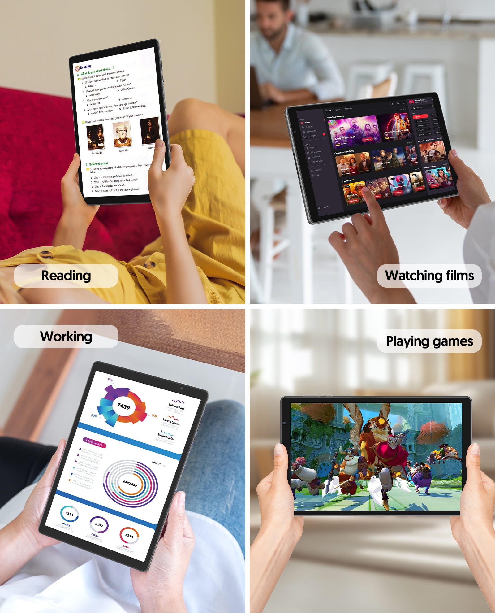FITIFUN Android 14 Tablet 10 inch Tablets, 4GB RAM 32GB ROM 1TB Expand, Quad-core, HD Display, WiFi, Dual Camera,Gray