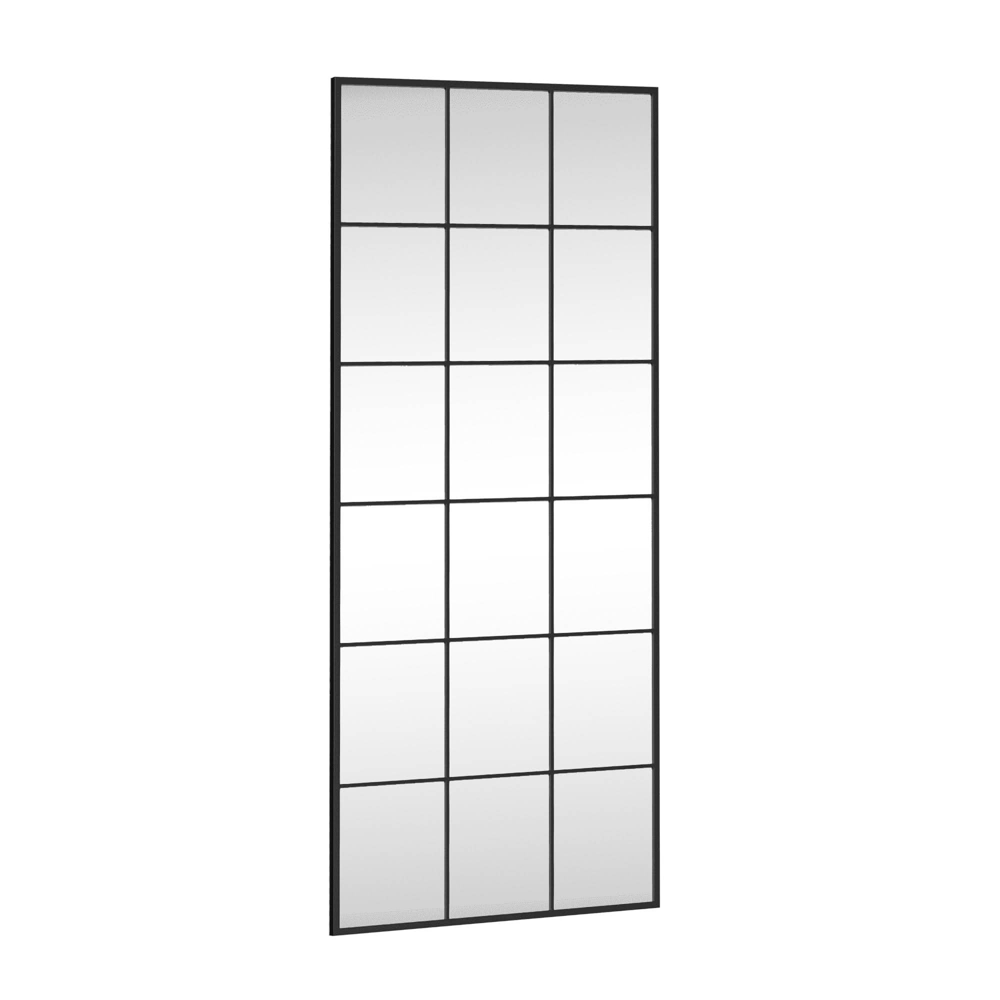 MAYEERTY 69x30x1 Inch Black Metal Grid Right Angle Rectangular Full Length Mirror, No Stand for Bedroom