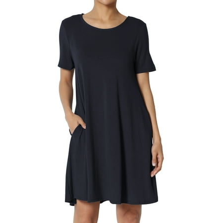 Gray Long Sleeve Shirt - TheMogan Women's PLUS Short Sleeve Round Neck Pocket Flared A-Line Long Tunic Top
