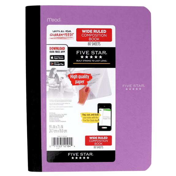 Five Star Composition Book [Wide Ruled]: 7-1/2 in. x 9-3/4 in. (Amethyst) 80 sheets