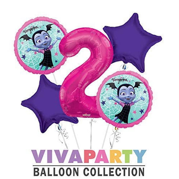 Vampirina Balloon Bouquet 5 pc, 2nd Birthday, Hot Pink Number 2 Jumbo Balloon | Viva Party Balloon Collection
