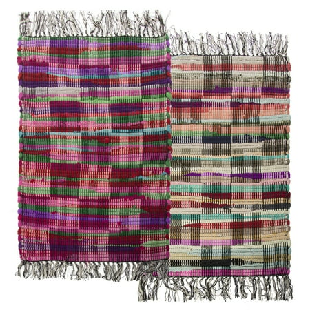Recycled Rag Rugs - Simply Genius (2 Pack) Checkered 20”x32” Chindi Rag Rugs – Colorful Recycled Fabric Durable Decor