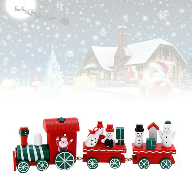 HAMPPLIES Assorted Color Wooden Christmas Train Toy for Kids Playing Decor 3Section