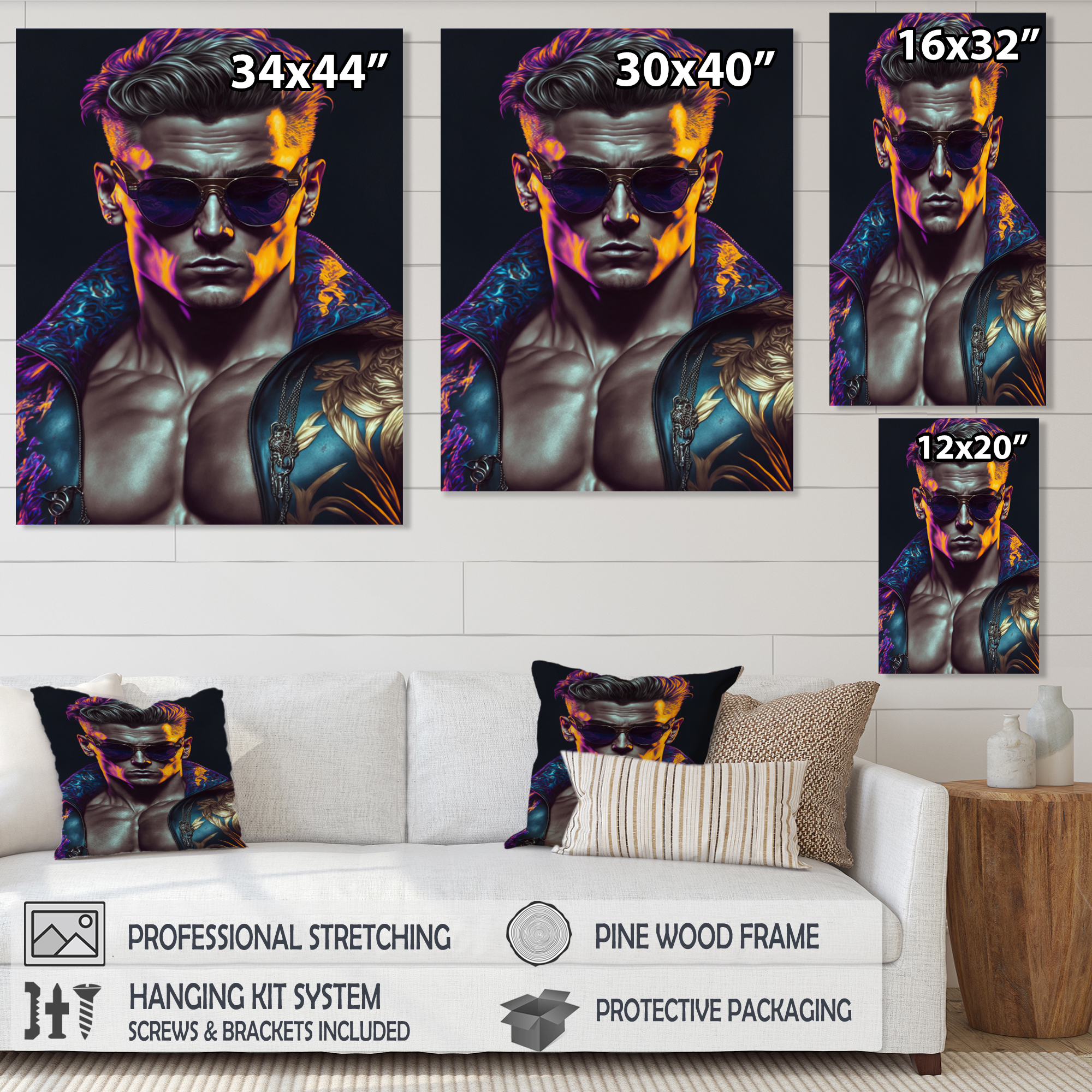 Designart Fashion Muscular Man With Sun Glasses IV Canvas Wall Art