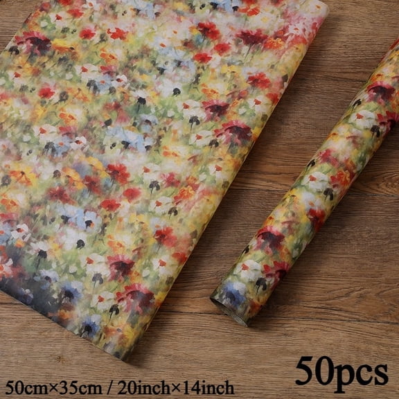 50 Sheets Vintage Floral Tissue Wrapping Paper 20x14inch Gift Wrap Tissue with Wildflower Oil Painting Design, Floral Tissue Paper for Christmas Birthdays Weddings Mother’s Day, Decorative Tissue Pap