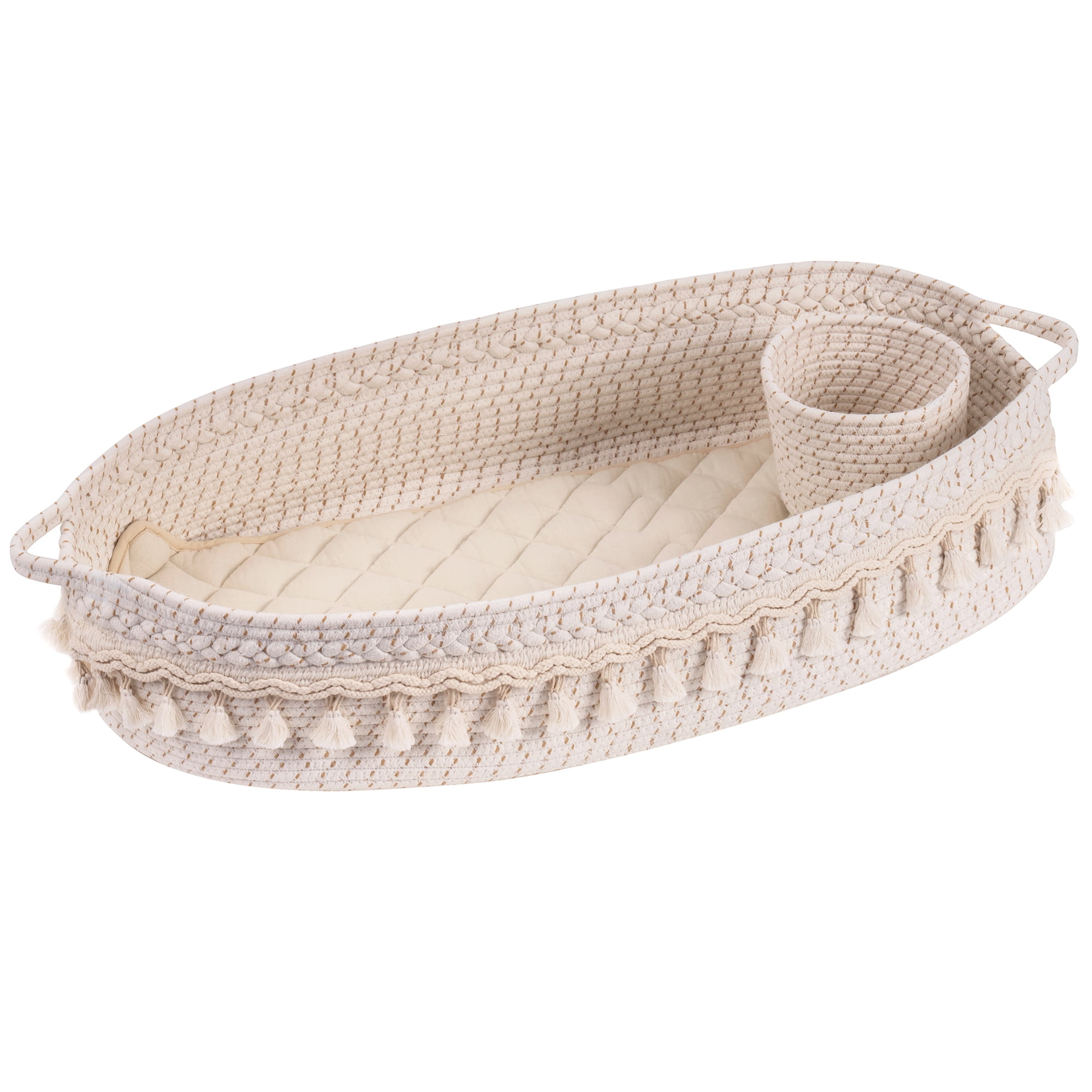 LANTRO JS Baby Changing Basket, Handmade Woven Cotton Rope Moses Basket