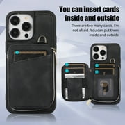 for iPhone 15 Pro Max Wallet Case Crossbody Strap, Zipper Phone Case with Card Holder Wrist Strap Purse Cover with Kickstand Compatible with iPhone 15 Pro Max (6.7 inch, 2023) - Black