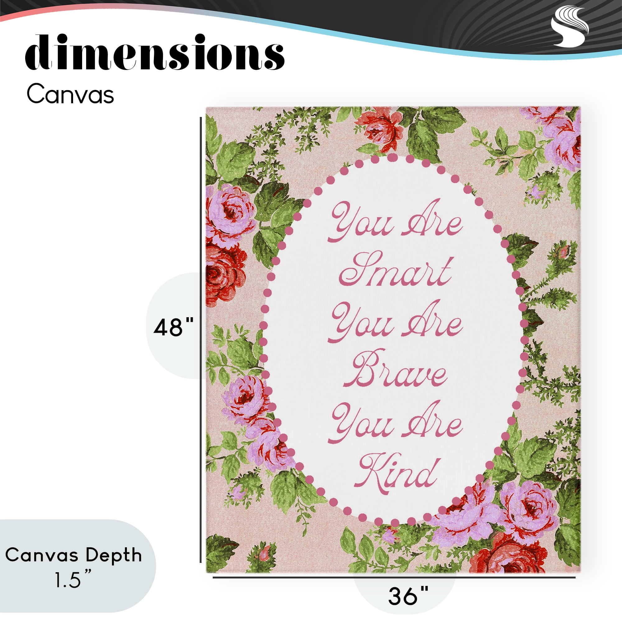Stupell Industries Smart Brave & Kind with Vintage Florals Canvas Wall Art, design by Lil' Rue