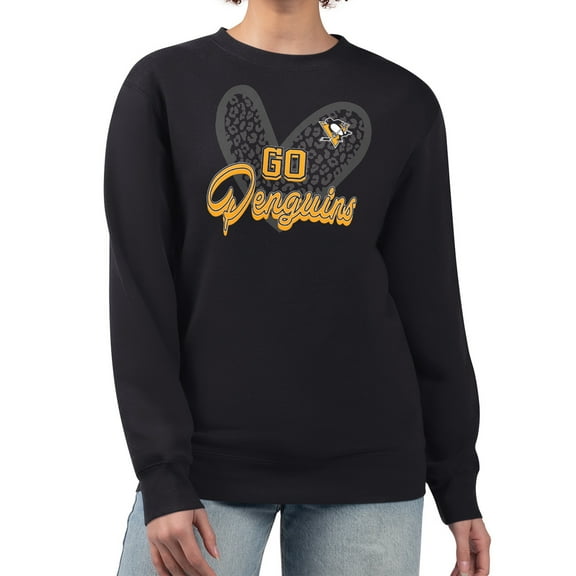 Women's G-III 4Her by Carl Banks Black Pittsburgh Penguins Animal Print Heart Fleece Pullover Sweatshirt