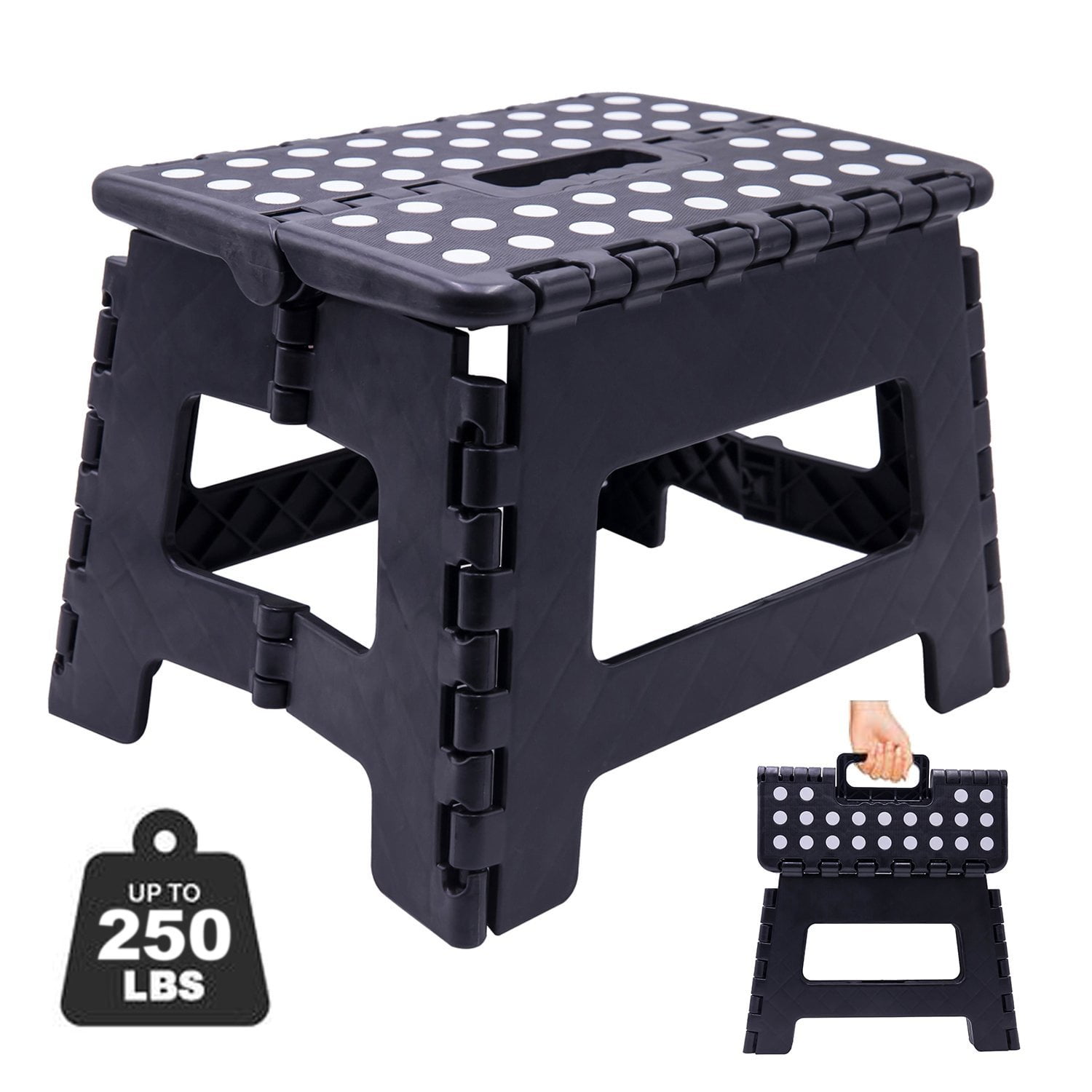 Folding Step Stool, Super Strong Plastic 9 Inch Step Stool for Kids and Adults with Handles