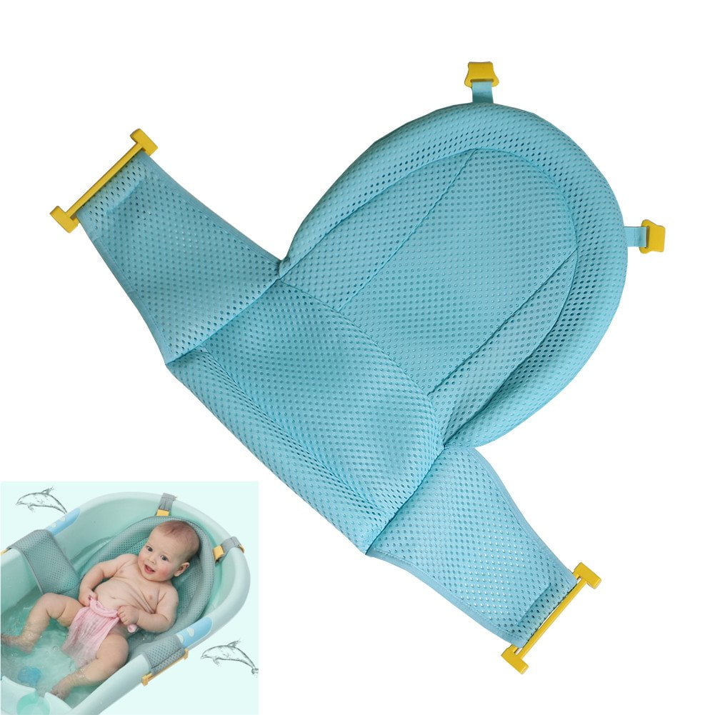 Baby Bath Support Seat, Newborn Shower Mesh For bathtub,Adjustable Comfortable Non-Slip Bath Seat For Infant 0-3 Years (Blue)