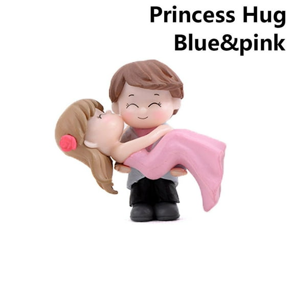 1 Pair Gift Crafts Micro Landscape Fairy Garden Valentine's Day Miniature Lovers Wedding Couples Figurines BLUE&PINK PRINCESS HUG