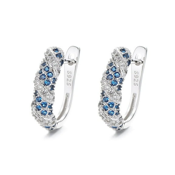 Sterling Silver Blue and White Sapphire Huggie Earring