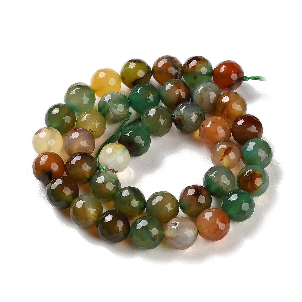 Natural Agate Beads Strands Dyed Heated Faceted Round Green 10mm Hole: 0.8mm 37pcs/strand 14.96inch(38cm)