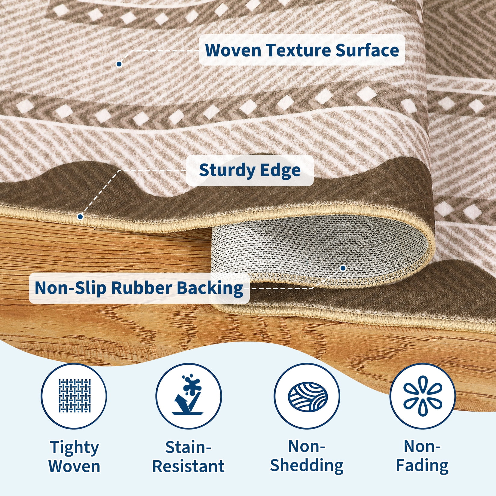 HIWEAVER Tan 9' x 12' Washable Scalloped Bordered Pattern Area Rug for Living Room Indoor Throw Carpet ​Modern Non-Slip Foldable Floor Cover for Dorm Home Decor