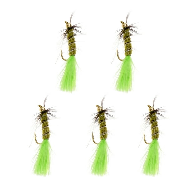 Dynwaveca 5pcs Green Brass Bead Head Streamers Fly Fishing S Saltwater Fly Trout Fishing S Green 1.6inch
