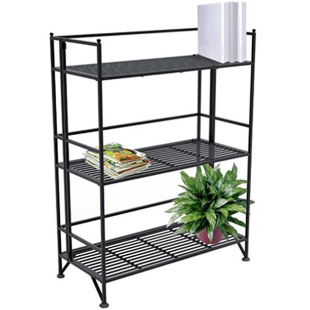 XTra Storage 3 Tier Wide Black Folding Metal Shelf by