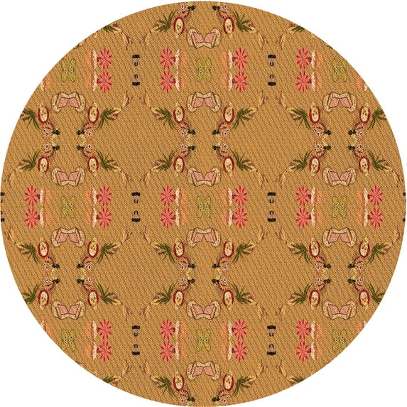 Ahgly Company Machine Washable Indoor Round Transitional Dark Orange Area Rugs, 7' Round