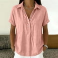 thumbnail image 6 of RQYYD Womens Short Sleeve Collared Tops Casual Henley Blouses Roll Cuff Linen Blend Tee Shirts Daily Clothes, 6 of 6