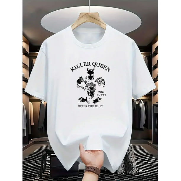 Camiseta gráfica Killer Queen para hombre: algodón suave y transpirable, secado rápido, cuello redondo, manga corta, diseño geométrico informal de verano.