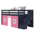 thumbnail image 4 of Bedz King Contemporary Low Loft Twin Bed with 3 Step-Stairway, Blue with Pink & White Tent, 4 of 9