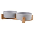 thumbnail image 1 of Cuenco de cerámica para perros y gatos con soporte de madera, juego de agua y comida ponderada mate antideslizante para gatos y perros pequeños, 1 of 5