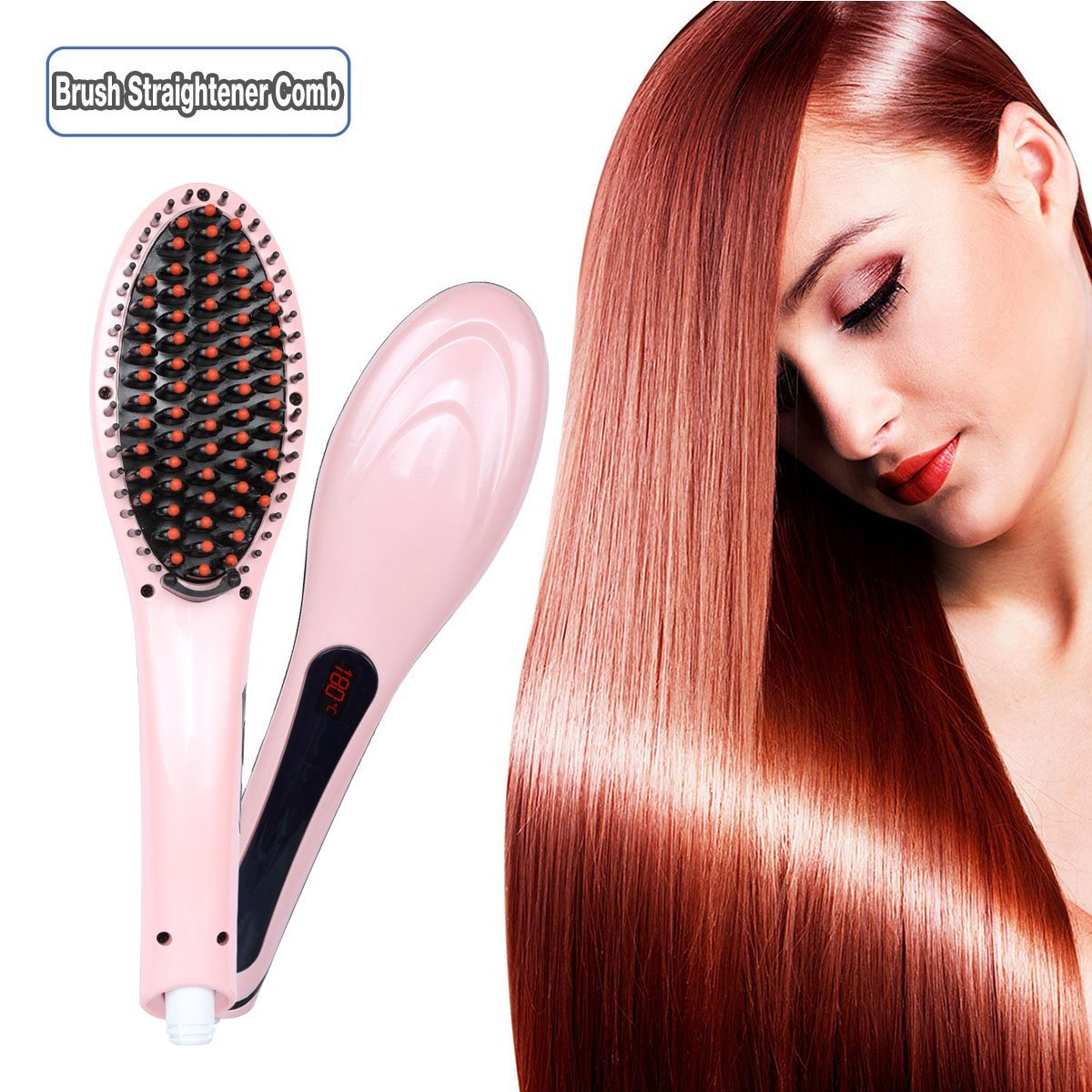 Hair Straightener Brush Anti Static Ceramic Heating Detangling Hair