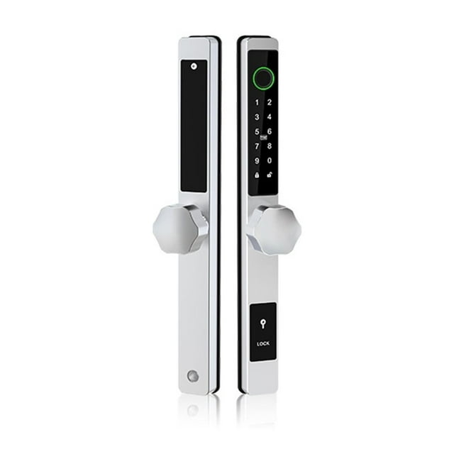 Serrure de Porte, Serrures Biométriques Étanches à Empreinte Digitale DQ Rondes, Serrure de Porte Électronique Intelligente avec Code et Carte RFID pour Porte en Aluminium Ou en Verre, Facile à Installer
