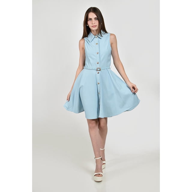 Vestido camisero con cinturon Roman Fashion /Juvenil, 01677 (Azul cielo) azul cielo M