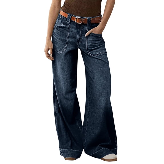 BaoFuBaoMei Wide Leg Pants for Women with Pockets Loose Long Pants Solid Straight Leg Pants Comfortable Trendy Trousers