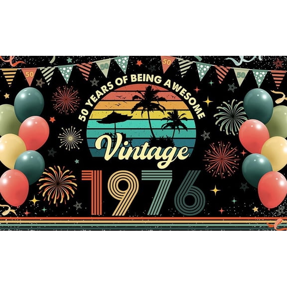 Happy 50th Birthday Backdrop Colorful Back in 1976 Birthday Background for Men Women Vintage 1976 50 Year Old Birthday Party Decorations Banner Supplies Photo Booth Props