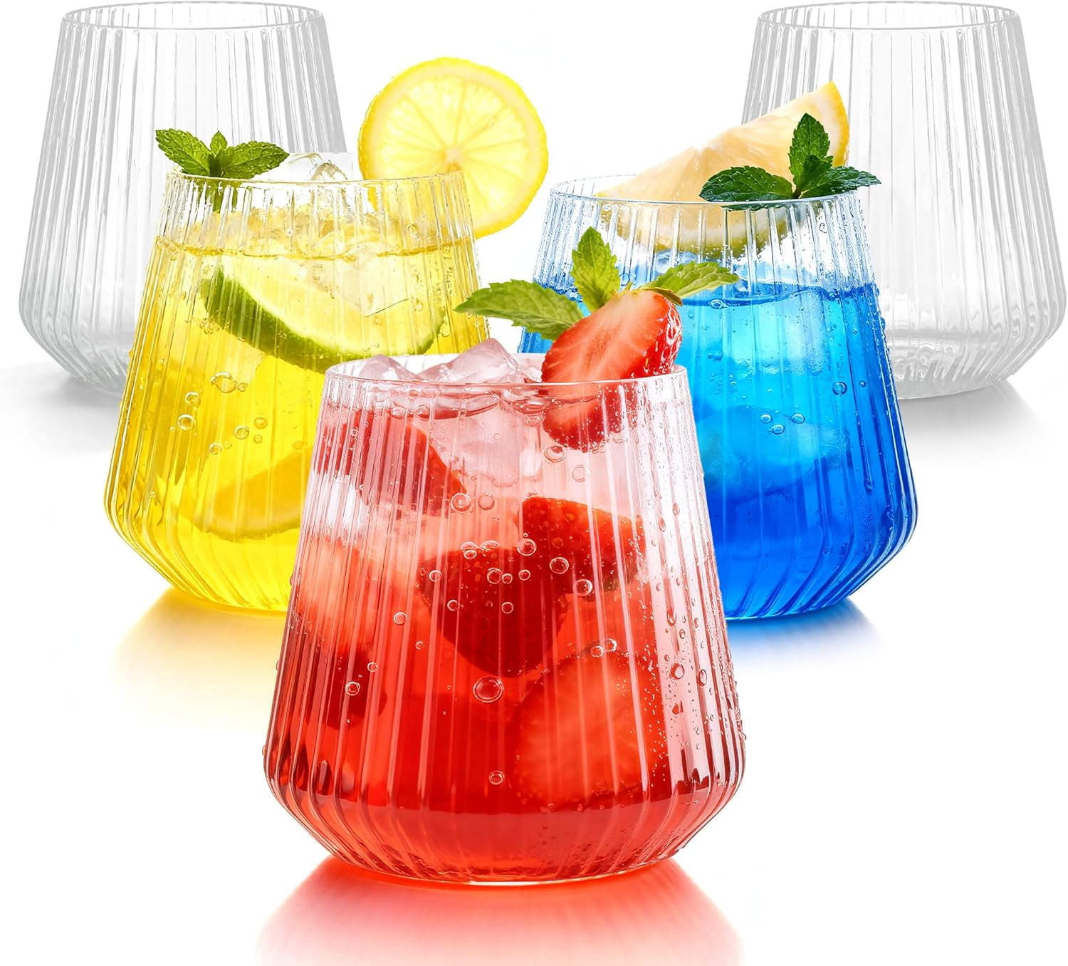 36 Pcs 12 oz Clear Ribbed Plastic Wine Glasses, Origami Ripple Disposable Champagne Flutes Elegant Whiskey Tumblers for Weddings, Bars, Parties and Daily Use