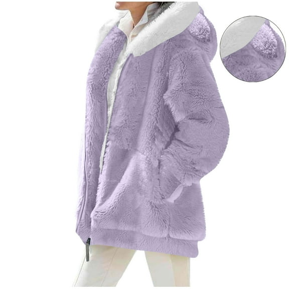Eltusu Women Fleece Jackets, Comfort Warm Hooded Long Sleeve Winter Outerwear Purple Size S-2XL
