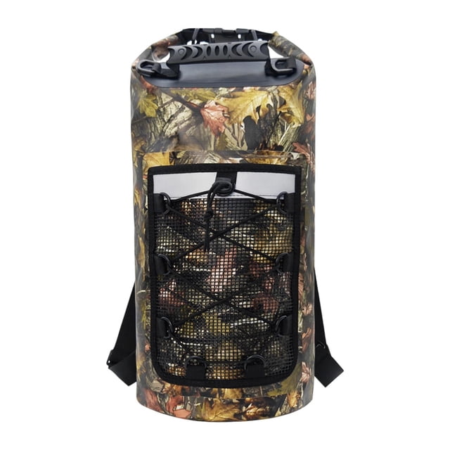S SERENABLE Waterproof Dry Bag Multifunctional with Mesh Pocket Men Women Comfortable Floating Backpack Storage Bag for Swimming Kayaking Leaves Pattern