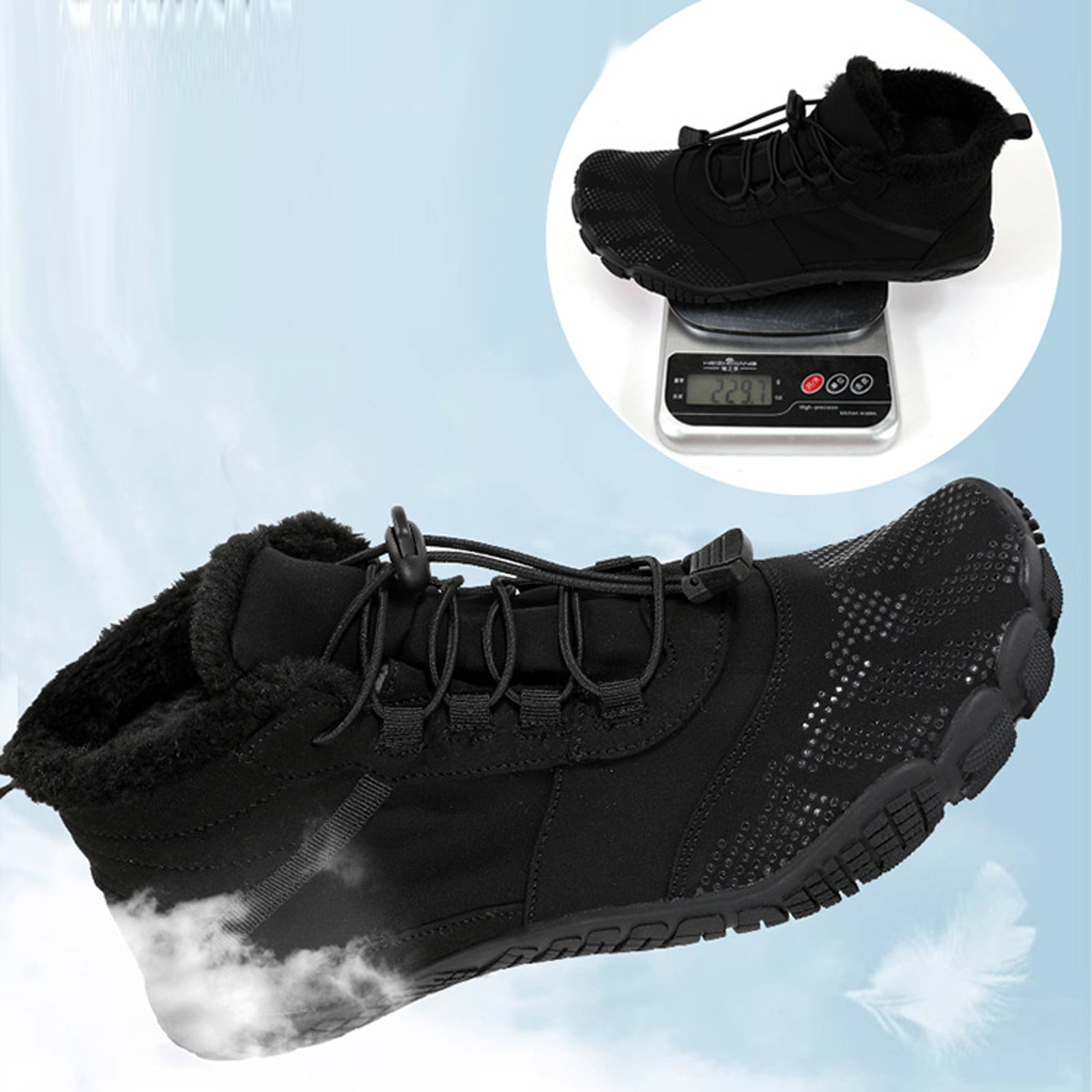 Sexlip Barefoot Shoes For Men Winter Warm Water Proof Suede Leather Hiking Boots Outdoor Trekking Comfortable Breathable Lightweight Shoes Black 41