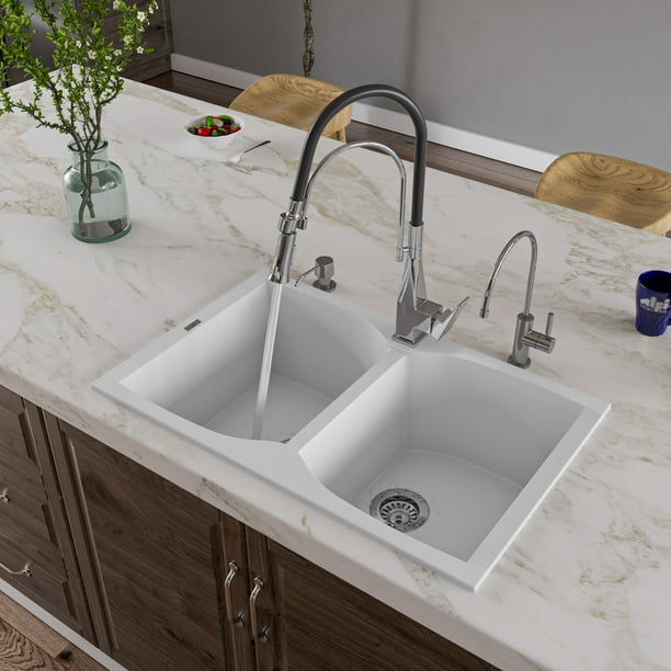 Alfi Brand Ab3220di W White 32 Drop In Double Bowl Granite Composite Kitchen Sink Com Alfi Brand Ab3220di W White 32 Drop In, Marble Farmhouse Sink 3600