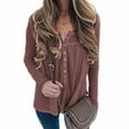 thumbnail image 2 of Womens Waffle Knitted Tops Long Sleeve Oversized Fall Casual V Neck Solid Color Buttons Down Pullover Shirts (Wine S), 2 of 3