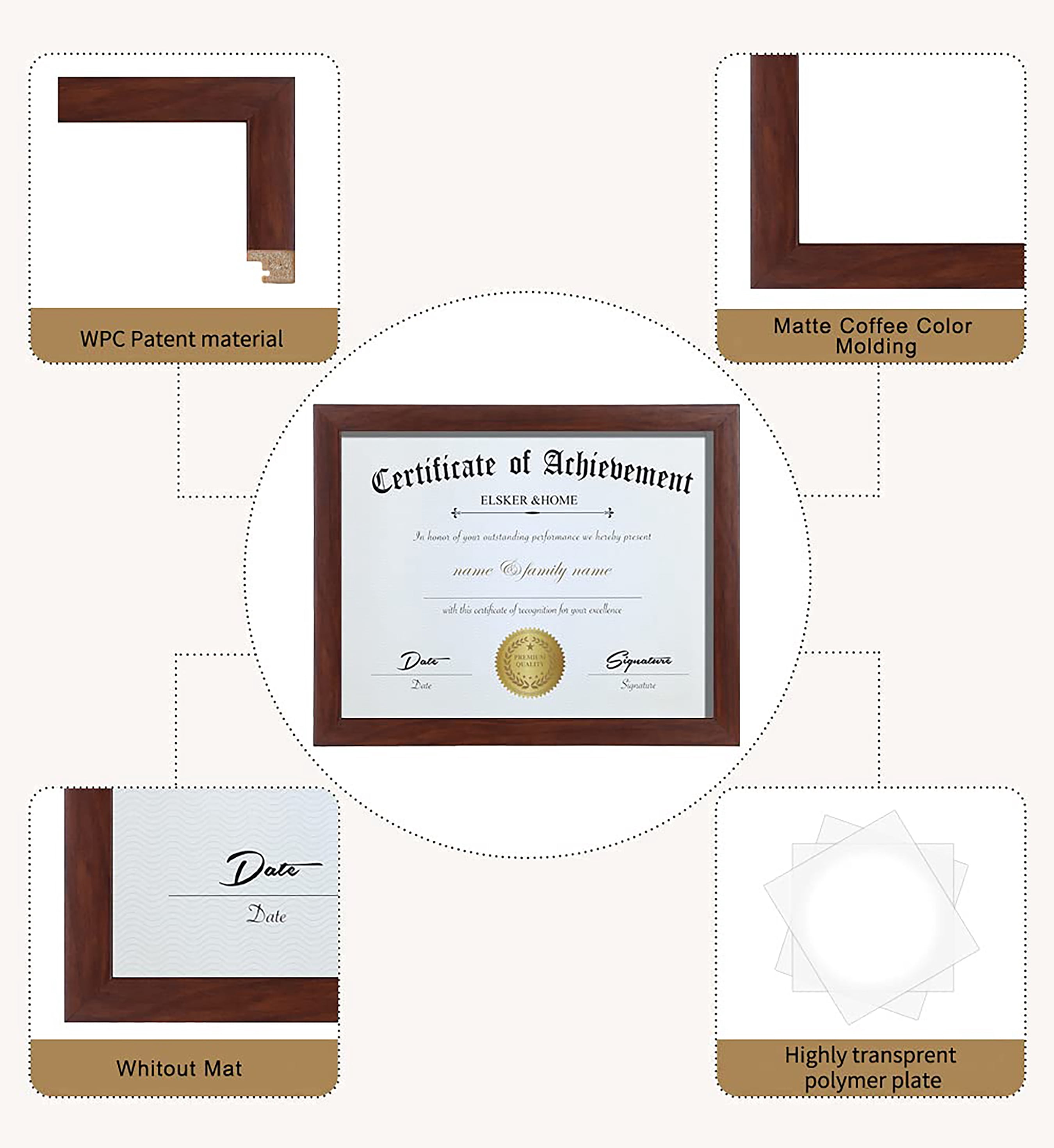 ELSKER&HOME 8.5x11 Certificate Frame, Classic Coffee Color Frame, Displays Diploma&Document 8.5x11 Inch