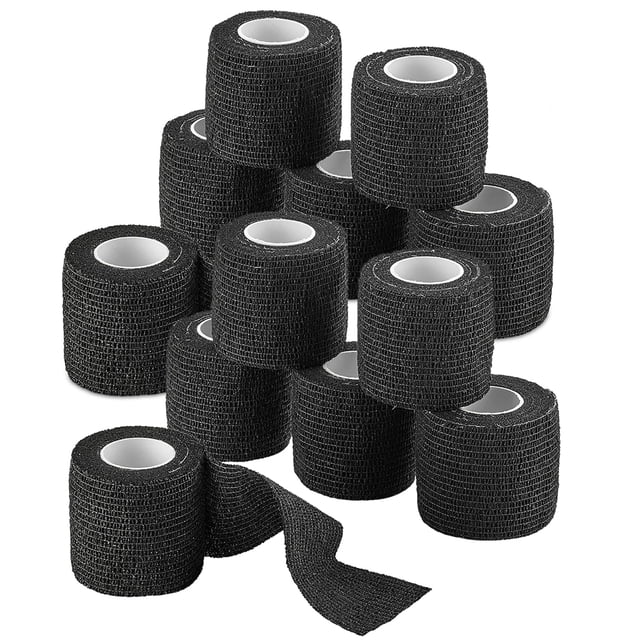 Vendaje cohesivo MedCA autoadhesivo de 2 cm x 4,5 m, negro, paquete de 12