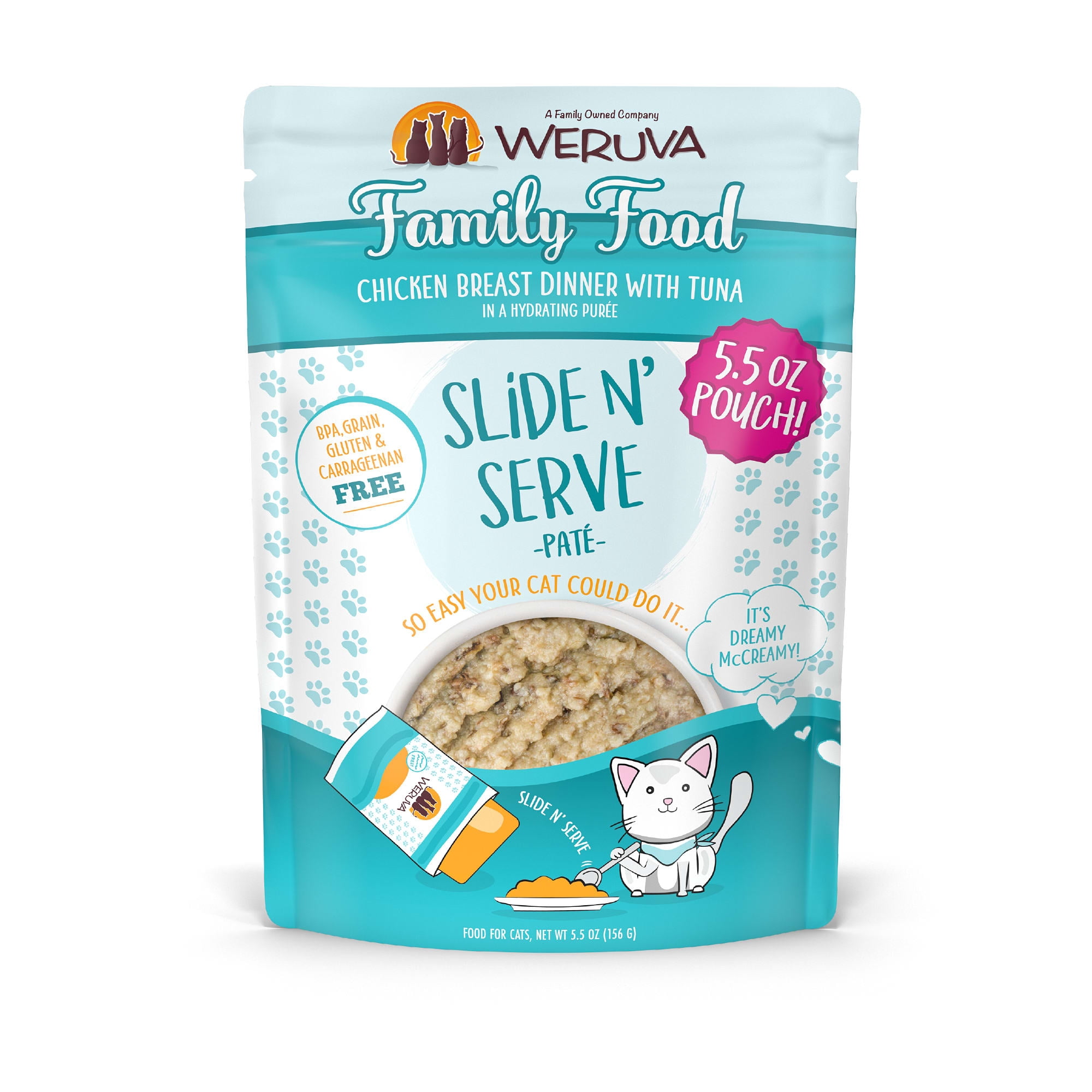 Weruva Pate Family Food Chicken Breast Dinner with Tuna in a Hydrating Puree Wet Cat Food, 5.5 oz., Case of 12