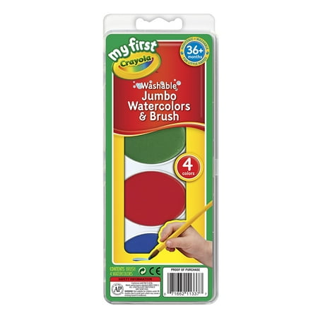 Jumbo Watercolor Set - My First Jumbo Washable Watercolors Set, My First Crayola Jumbo Watercolors and Brush kit includes 1 paintbrush and 4 paint pans in red, yellow, blue and green in a.., By Crayola