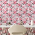 thumbnail image 2 of Ambesonne Delicate Floral Peel & Stick Wallpaper for Home, Dreamy Boho Roses, 13"x100", Dark Coral Laurel Green, 2 of 5