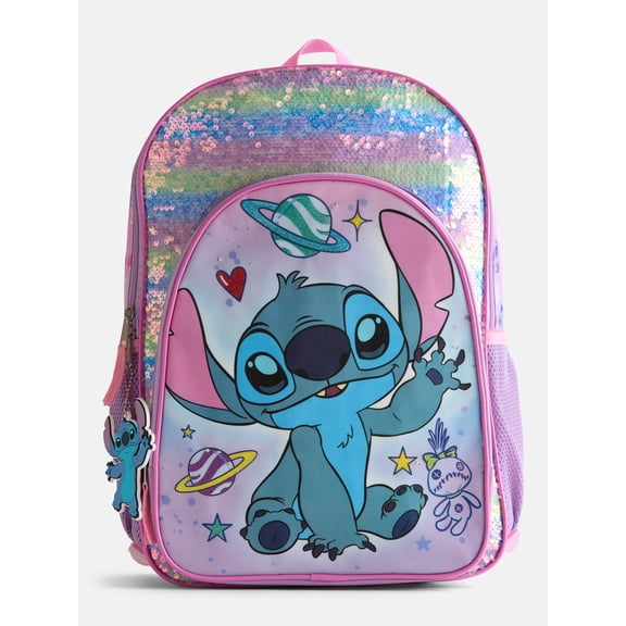 Disney Lilo & Stitch Girls 17" Rainbow Sequined Light Up Backpack